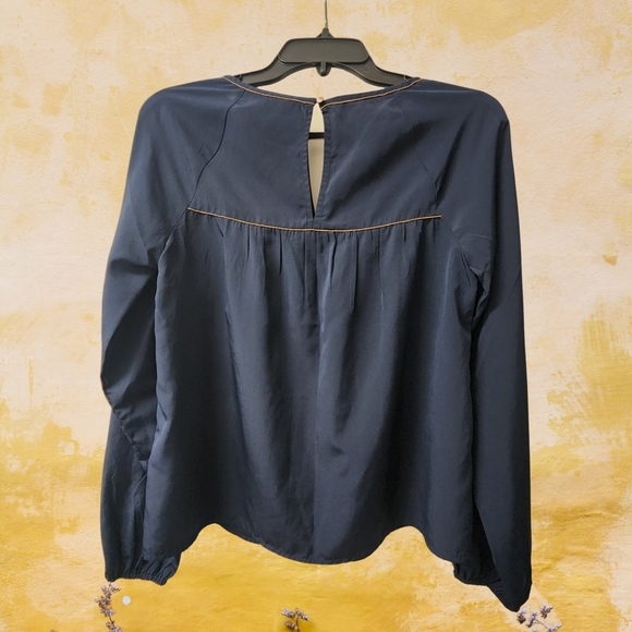 Abercrombie & Fitch Cold Shoulder Blouse Top Womens Small Blue - Picture 2 of 6